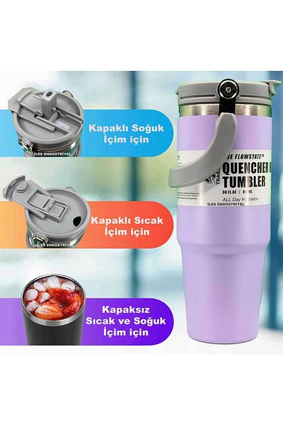 İLES Trailx Vacuum Thermos, Stainless Steel 30 Oz/887 Ml, Lilac