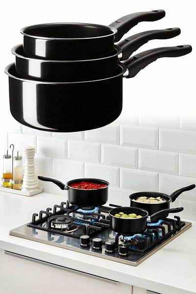 Binbirreyon Sauce Pot Set 3 Pieces Teflon Pot 1X1,5X2Lt Rb030