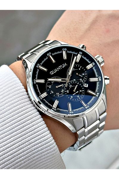 Quantum Functions Active Silver-Black Color Steel Cord Steel Case Men's Wrist Watch 958.360