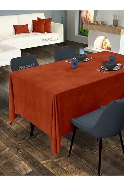 FAVOLLİ Velvet Textured Brick Color Tablecloth