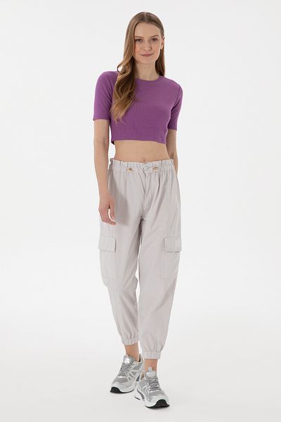 U.S. Polo Assn. Women's Light Gray Jogger Fit Canvas Trousers 50300356 -Vr001