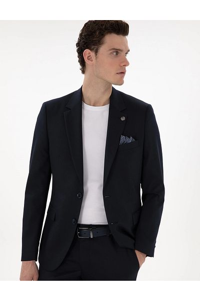 Pierre Cardin Pi̇erre Cardin Woven Self-Patterned Slim Fit Dark Blue Suit
