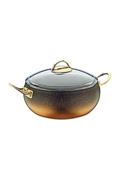 OMS Granite 26x7cm Rice Bowl Sphere Pot with Glass Lid Gold