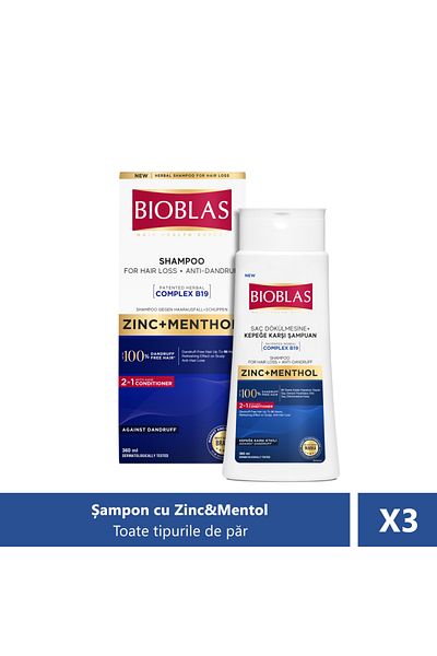 Bioblas Bioblas Zinc and Menthol Anti-Dandruff Hair Loss Shampoo, 360ml X 3 pieces