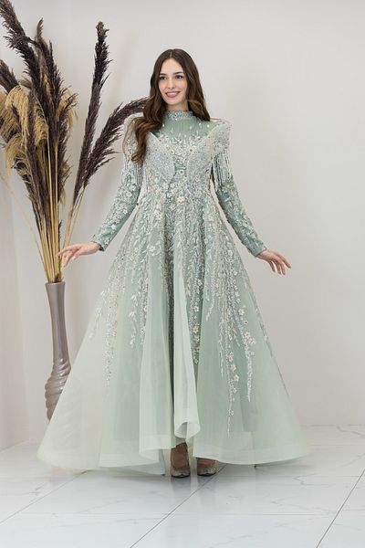 PİENNAR V Shoulders Drape Asel Evening Dress