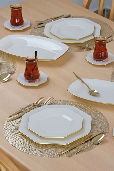 Glore Octagon Cream 27 Piece Cake Serving Set for 6 People