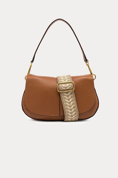 GIANNI CHIARINI Helena Round Wide Strap Leather Shoulder Bag