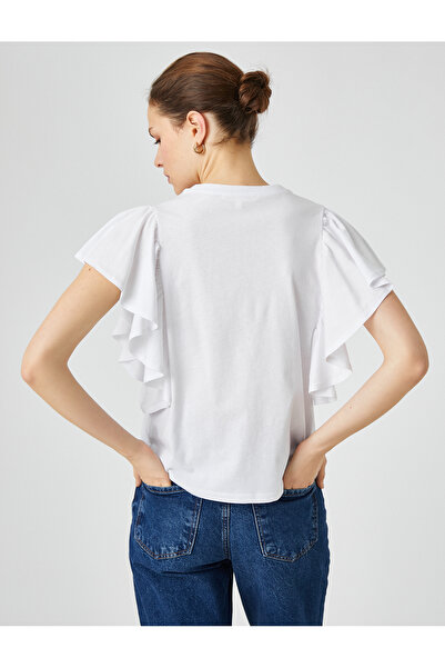 Koton Bavlněné tričko Crew Neck s volánkem