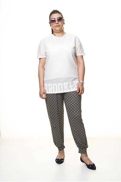Moday Women's Large Size Patterned Summer Baggy Trousers 13d-3094