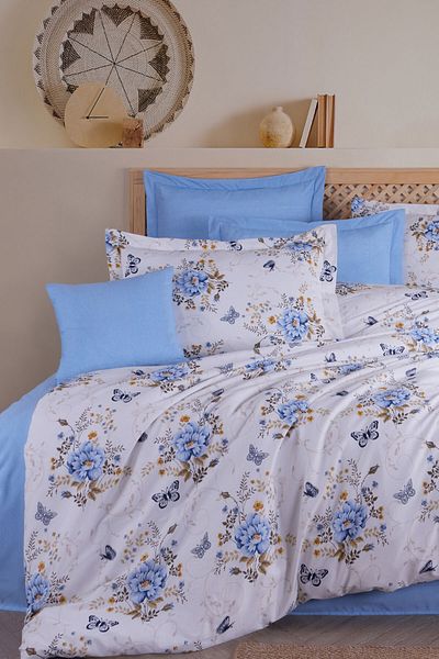 Mira Home Set cuvertură dublă din bumbac cu model fluture albastru