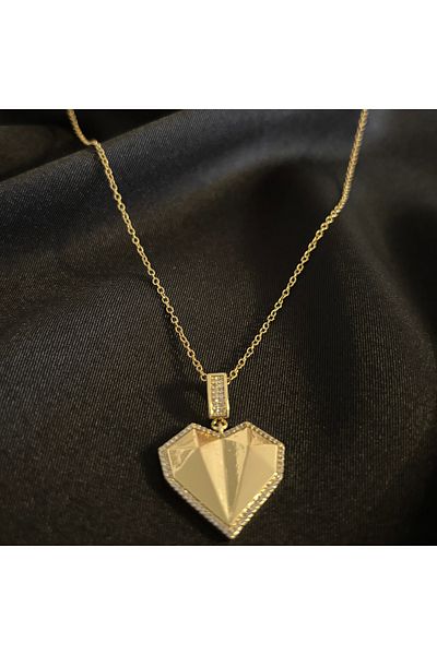 Zeyn Heart with Stone Gold Steel Necklace