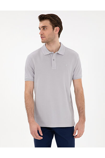 Pierre Cardin Açık Gri Slim Fit Kıvrılmaz Polo Yaka Basic Tişört 50302561-VR001