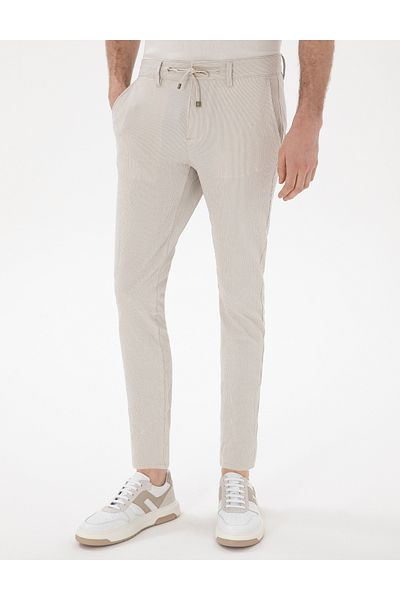 Pierre Cardin Beige Slim Fit Seersucker Summer Canvas Trousers 50305235-Vr011