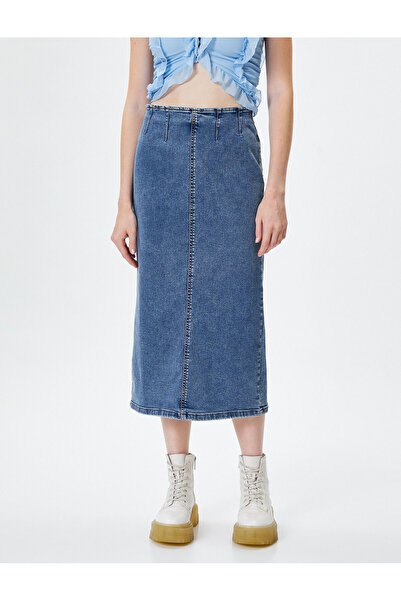 Koton Midi Kot Etek Arkadan Yırtmaç 4wal70015md Koyu I?ndigo