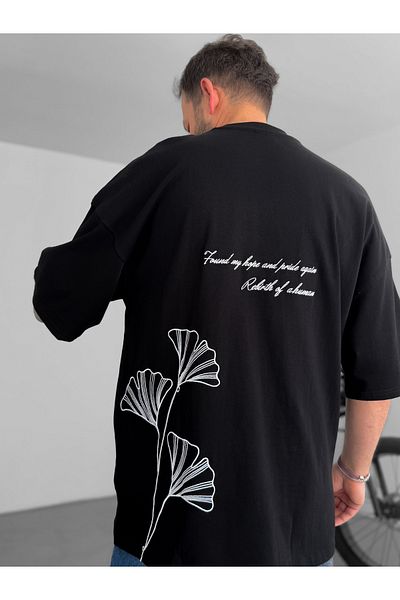 BYBASICMAN Black Human Embroidered Oversize T-Shirt Res-4201