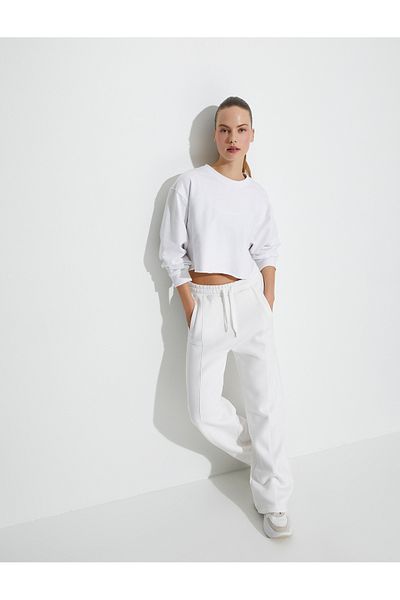 Koton Oversize Crop Sweatshirt Basic Long Sleeve Cotton