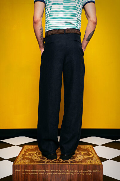 GIESTO 100% Linen Navy Blue Pants