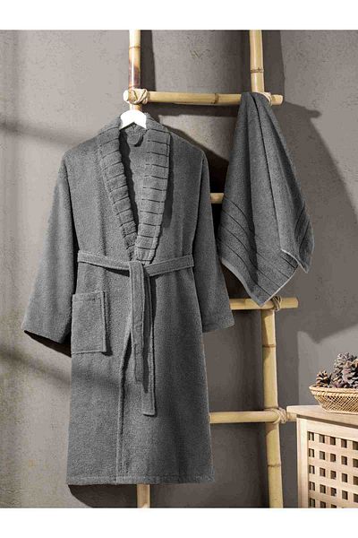 Rebeka Home Collection Μπουρνούζι με πετσέτα Anthracite Carla
