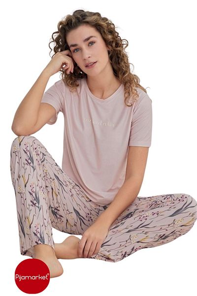 Pijamarket Lycra Marla Fabric Short Sleeve Six Long Women's Pajamas Set