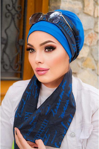 Aişe tesettür Saks Unique Bonnet with Scarf
