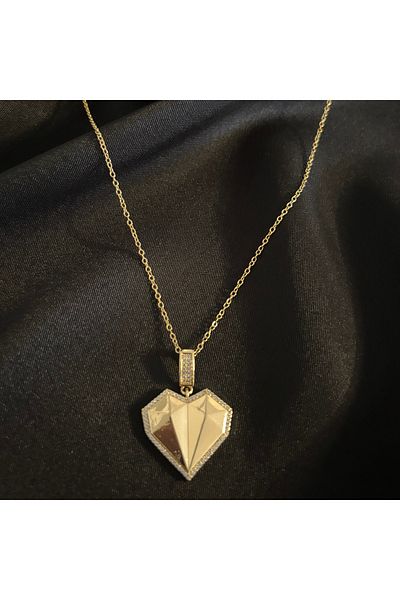 Zeyn Heart with Stone Gold Steel Necklace