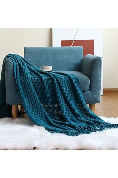 COOYA Soft And Thick Knitted Throw Blanket With Plaid Design For Sleeping  120X173 cm, Dark Turquoise