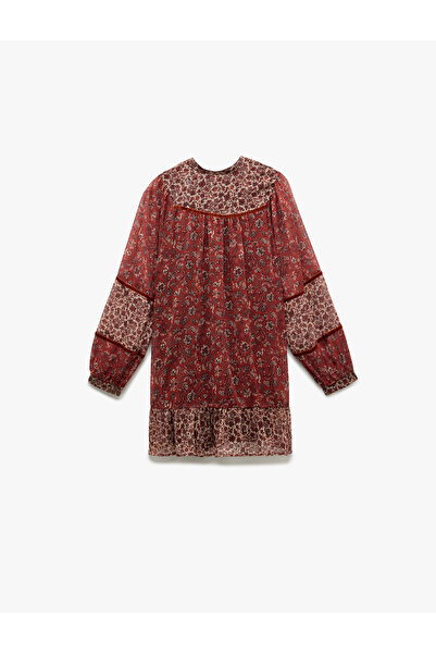 Koton Μίνι φόρεμα με μακρυμάνικο έθνικ στάμπα με δέσιμο γιακά