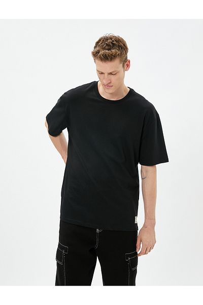 Koton Βασικό T-Shirt Crew Label Εκτύπωση Λεπτομερή βαμβακερό