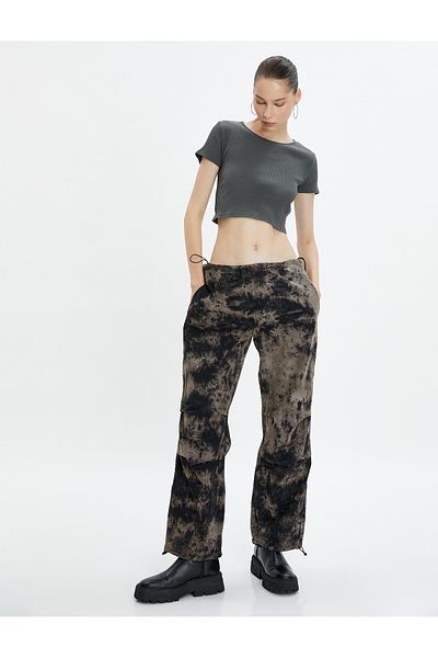 Koton Cotton Crop T-Shirt - Washed, Short Sleeve, Round Neck and Ribbed