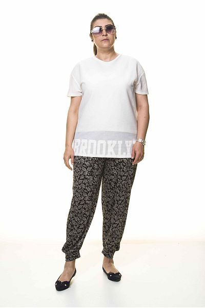 Moday Women's Large Size Patterned Summer Baggy Trousers 11d-3099