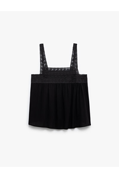 Koton Square Neck Sleeveless Viscose Fabric Lace Strap Blouse