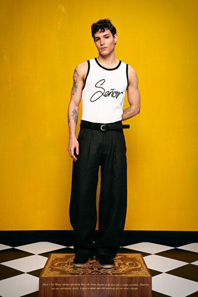 GIESTO Trico Sleeveless White T-Shirt