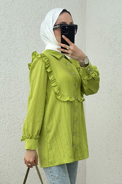 Salih Çelebi Βολάν Λεπτομερές Hijab Tunic 2235 - ΠΡΑΣΙΝΟ