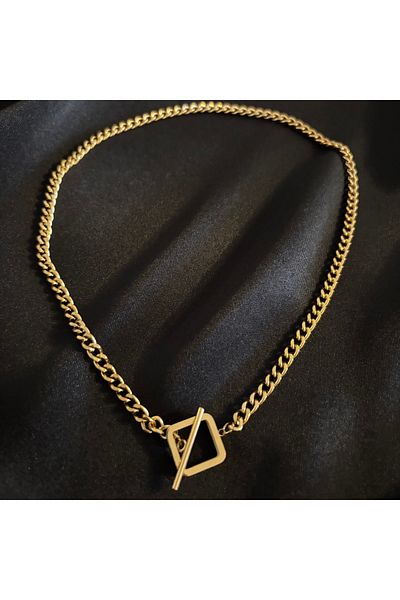 Zeyn Gold Steel Necklace with Lock Detail