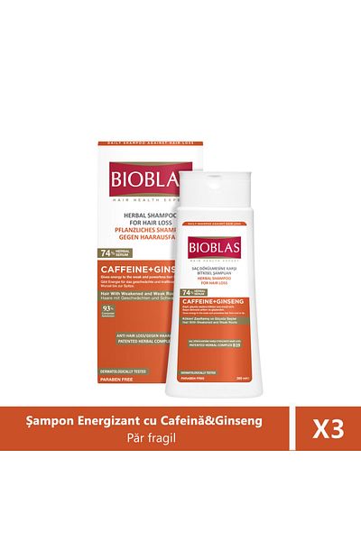 Bioblas Șampon Energizant Anticădere Păr Bioblas Cafeină și Ginseng, 360 ml X 3 bucăți