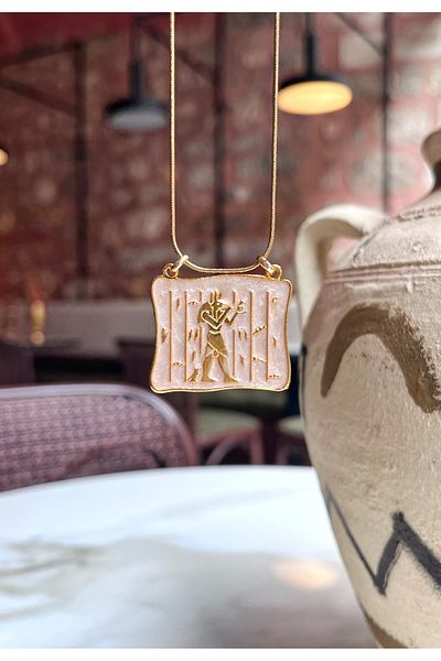 Miltonia Anubis Egyptian Mythological Pattern Design Steel Necklace