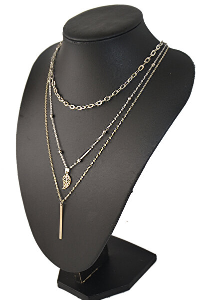 BİJUTERİ EVİ Çubuk Ve Yaprak Detaylı Çoklu Gümüş Rengi Kolye