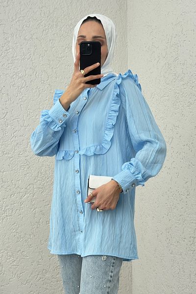 Salih Çelebi Tunica Hijab Detaliata cu Volane 2235 - BEBE BLUE