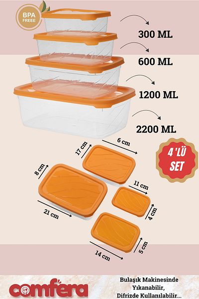 BAGER MARKET Practical Meal Container, Freezer and Freezer Container - Microwave Safe