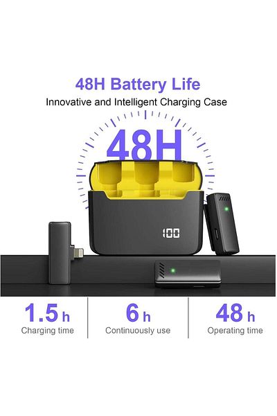 fulina Wireless microphone, 48 hours of battery life, charging case, suitable for interviews and podcasts