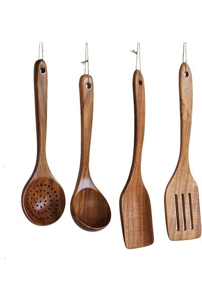 COOYA Kitchen Utensil, Natural Take Wood Kitchen Utensils, Nonstick Hard Wooden Spatula and Wooden Spoons