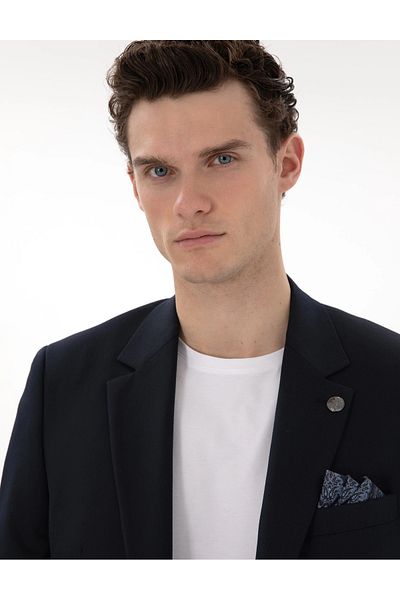 Pierre Cardin Pi̇erre Cardin Woven Self-Patterned Slim Fit Dark Blue Suit