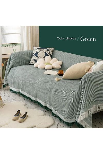 COOYA Sofa Cover Slipcover Couch Cover for 3 Seater, Washable Nonslip Soft Throw Blanket, Green 180x260cm