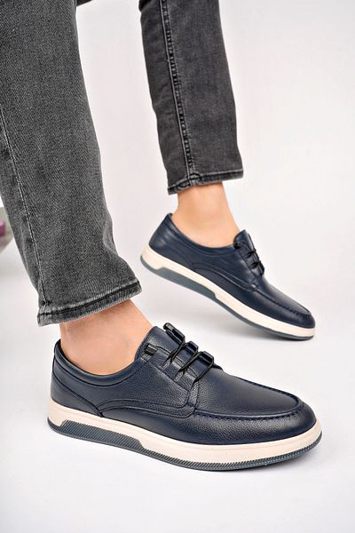 Deripabuc Genuine Leather Navy Blue Men's Leather Casual Shoes Mrd7-0129