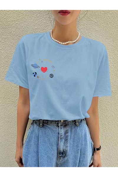 FAVORİST Tricou cu mânecă scurtă din bumbac imprimat GALAXY (oversize).