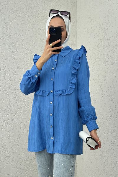 Salih Çelebi Βολάν Λεπτομερές Hijab Tunic 2235 - INDIGO