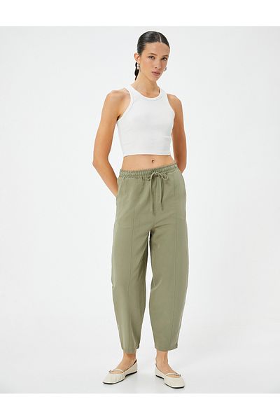Koton Modal Carrot Trousers - Waist Lace-up and Pocket Detail