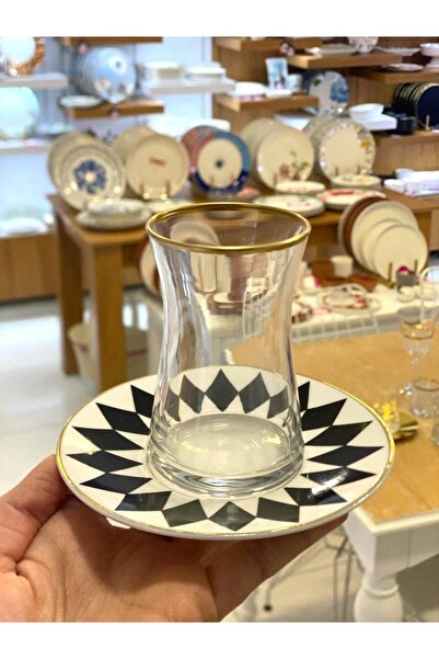 ÇIRPAN EV PORIO SİYAH DESENLİ 1 KİŞİLİK ÇAY SETİ