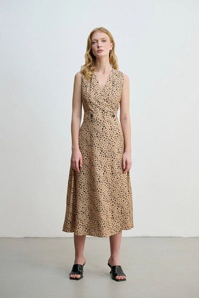 Gusto Μακρύ φόρεμα Leopard Wrap Cut - Camel