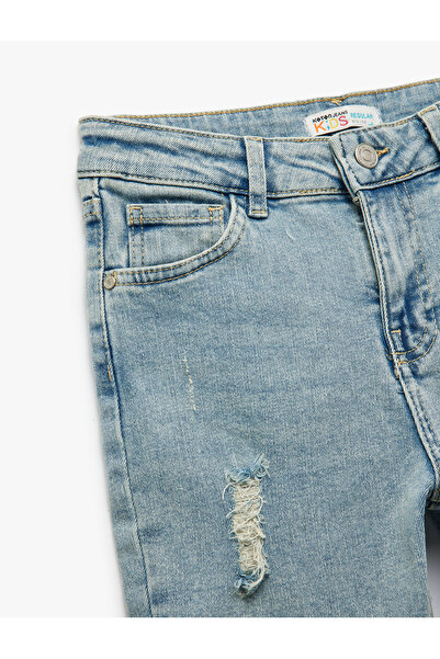 Koton Pamuklu Cepli Yıpratılmış Detaylı Denim Şort